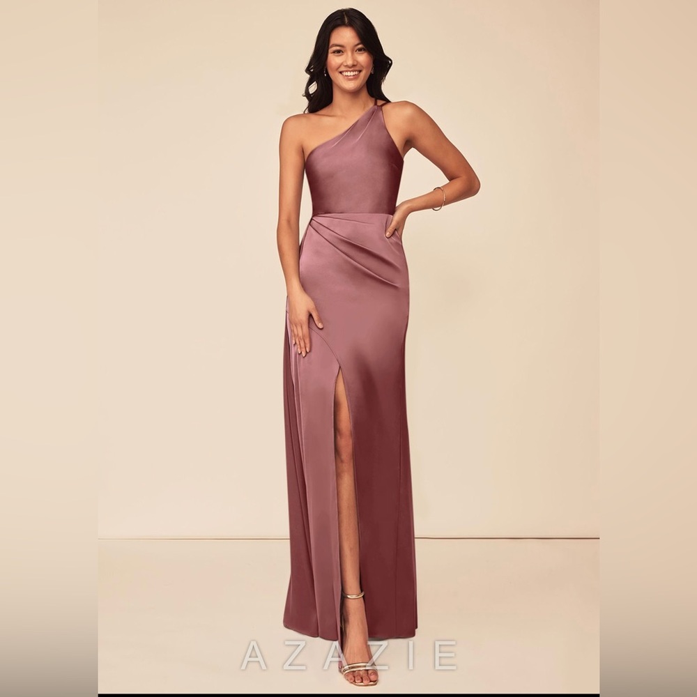 Azazie Marin Stretch Satin Dress in Amethyst